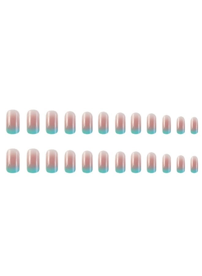 YoYoee 24Pes Short Square Press on Nails - French Fake Nails Gradient False Nails Glossy Full Cover Nails Tips for Women - Image 5